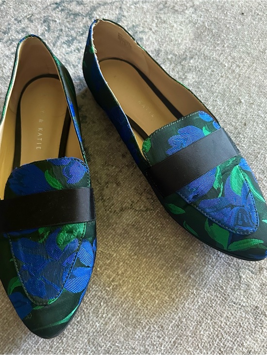 Kelly & Katie Shoes - Kelly & Katie Blue and Green Floral Slip-On Loafers